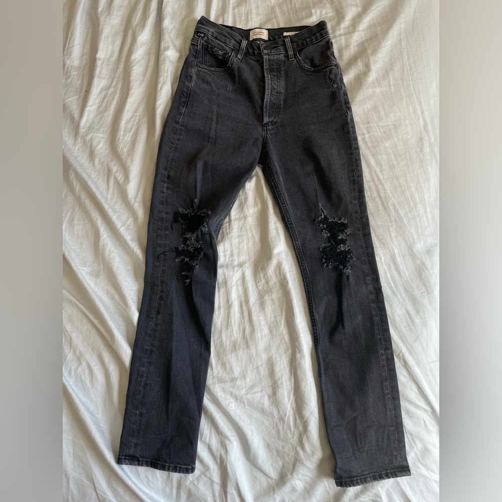 CITIZENS OF HUMANITY Charlotte Distressed Straight Leg Jeans Black Size 23